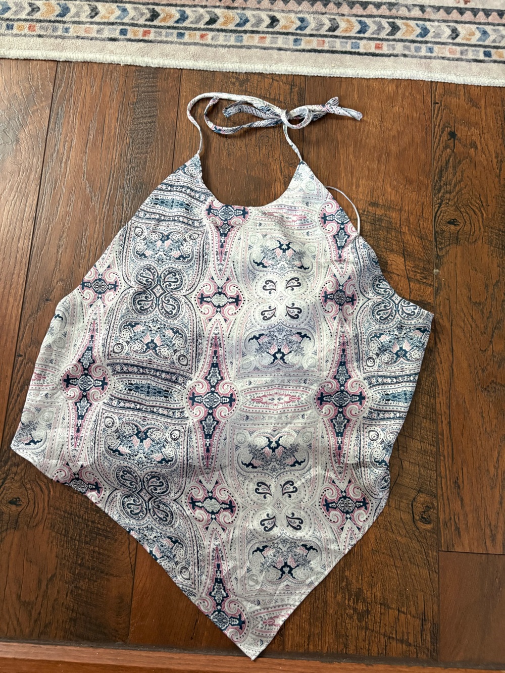 Women’s Pink & Blue Paisley Halter Neck Top with open back and tie